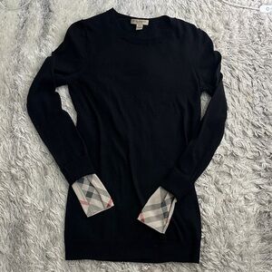 Burberry Black Wool Sweater with Patterned Cuffs